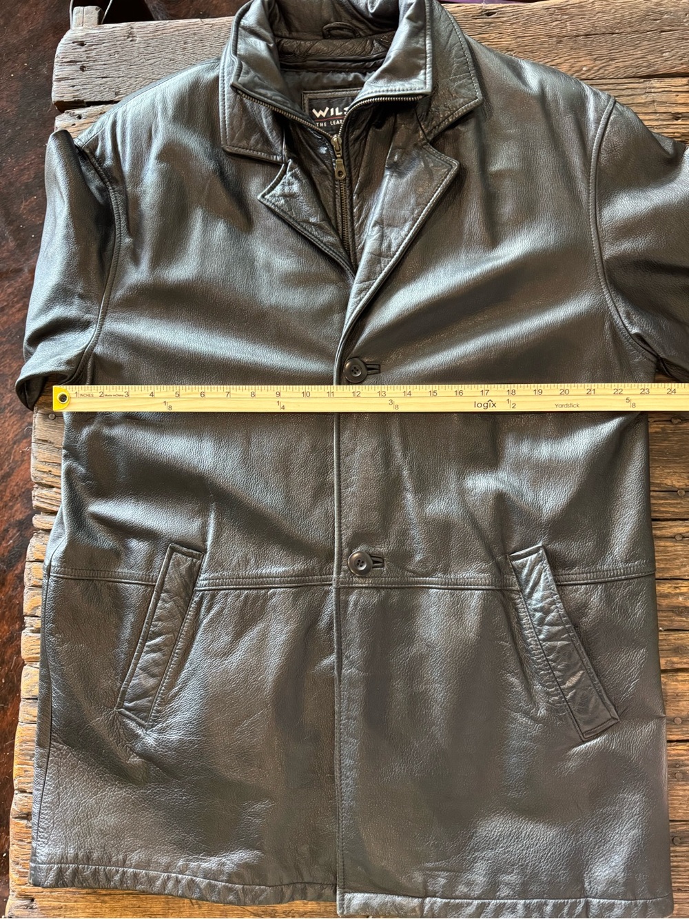 Wilson's Leather Vintage Black Genuine Leather Car / Trench Coat - Large - Picture 13 of 16